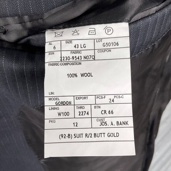 Jos A Bank Suit Men 43L 34Wx30L Black White Gordon Signature Gold Wool Classic - Picture 7 of 16